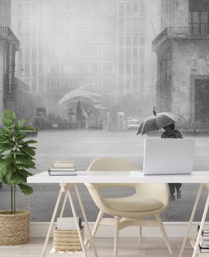 black and white rainy town wallpaper