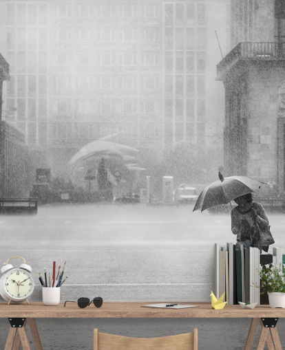 papel pintado ciudad lluviosa en blanco y negro papel pintado ciudad lluviosa en blanco y negro