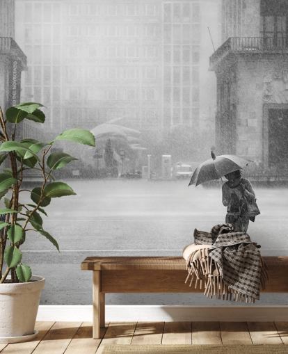 black and white rainy town wallpaper