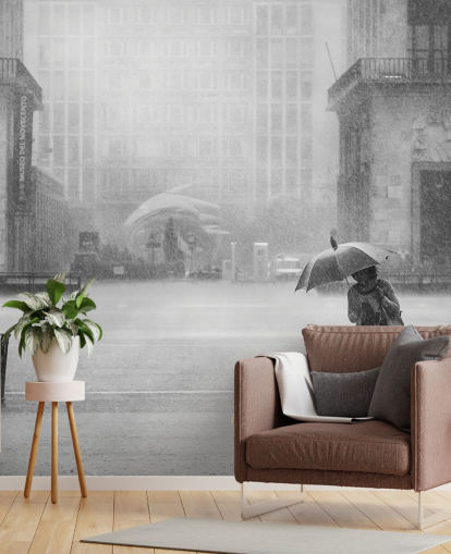 black and white rainy town wallpaper