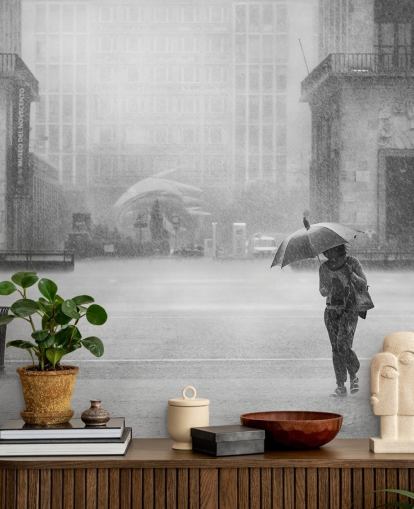 Schwarz-Weiß-Regenstadt Tapete Schwarz-Weiß-Regenstadt Tapete