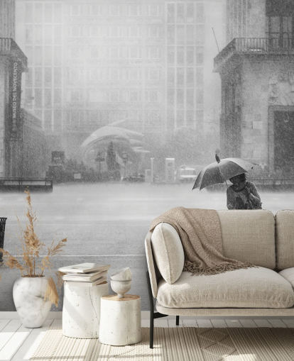 black and white rainy town wallpaper