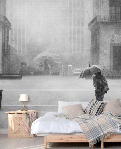 black and white rainy town wallpaper