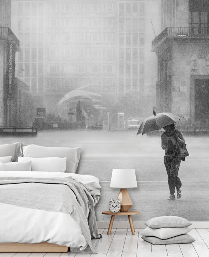 black and white rainy town wallpaper