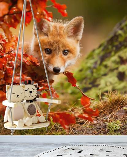 Fox Cub i höstlöv Bakgrund