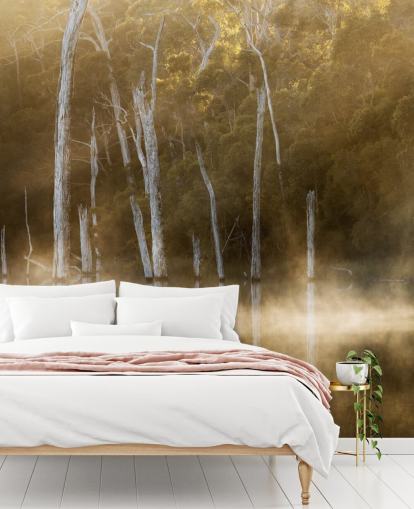 Papier Peint Lac Brumeux et Arbres Papier Peint Lac Brumeux et Arbres