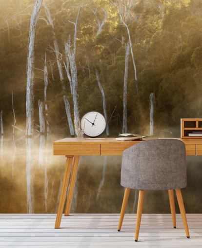 Misty Lake og Træer Baggrund