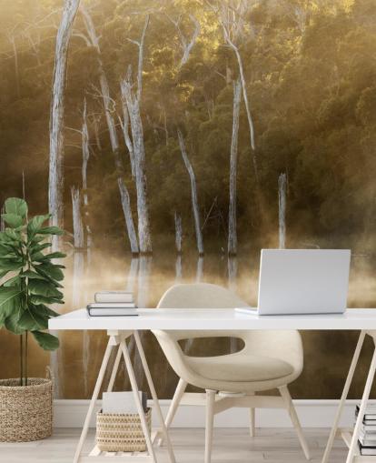 Carta da parati Misty Lake and Trees