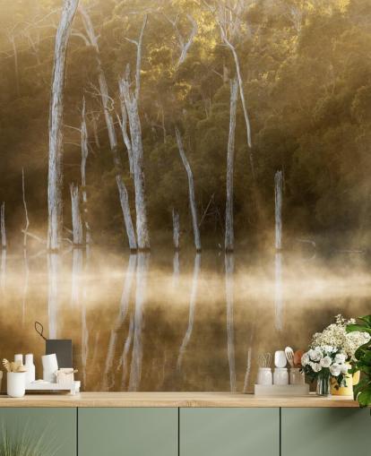 Misty Lake and Trees Wallpaper Misty Lake and Trees Wallpaper