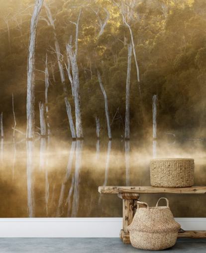 Misty Lake and Trees Wallpaper