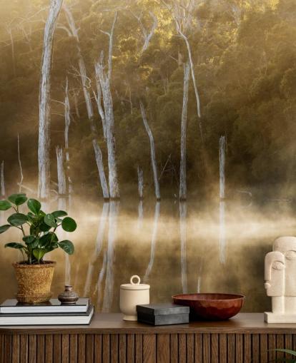 Papel de Parede Misty Lake and Trees