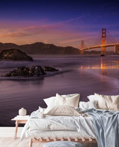 Golden Gate Bridge Blick auf die Küste bei Sonnenuntergang Tapete