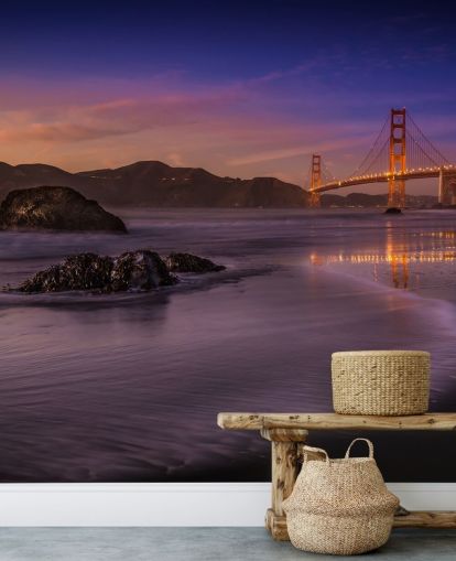 Golden Gate Bridge vue côtière au coucher du soleil fond d'écran