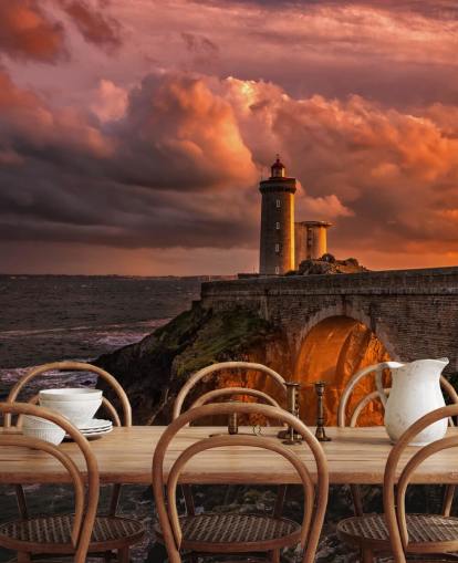 Decorazione murale con faro costiero al tramonto Decorazione murale con faro costiero al tramonto