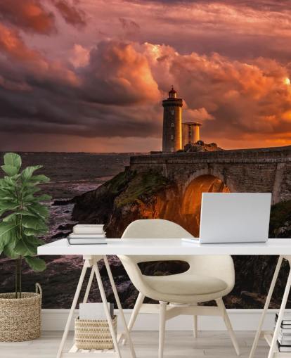 Mural de pared Faro costero atardecer