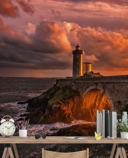 Sunset Coastal Lighthouse Wall Mural