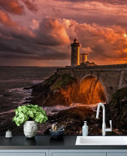 Sunset Coastal Lighthouse Muurschildering