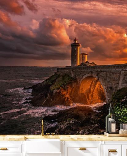 Mural de pared Faro costero atardecer