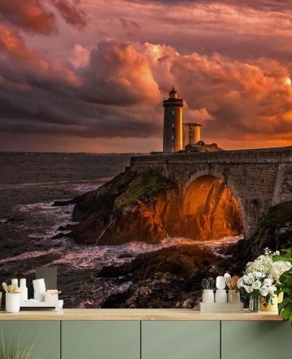 Sunset Kyst fyr Veggmaleri