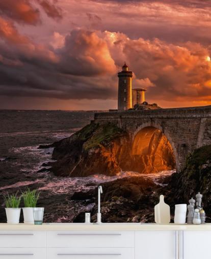 Sunset Coastal Lighthouse Wall Mural