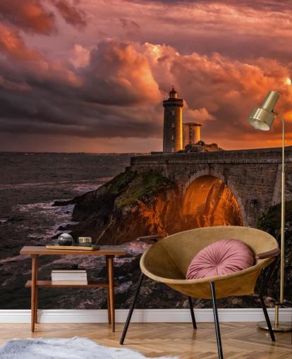 Sunset Coastal Lighthouse Muurschildering