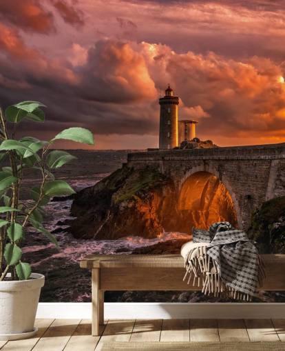 Sunset Coastal Lighthouse Wall Mural