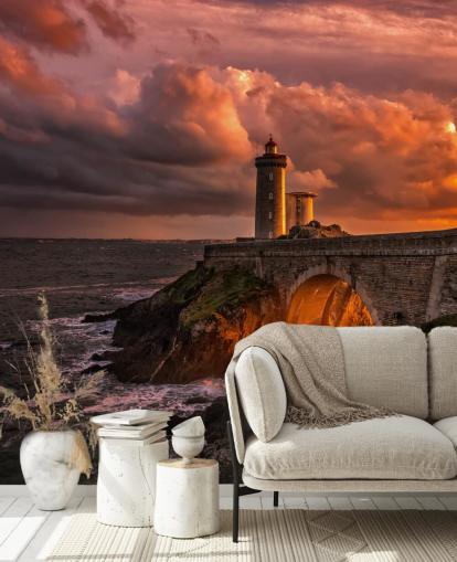 Sunset Coastal Lighthouse Wall Mural