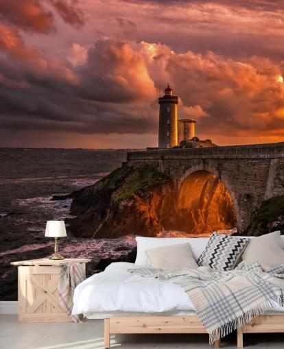 Sunset Coastal Lighthouse seinämaalaus Sunset Coastal Lighthouse seinämaalaus