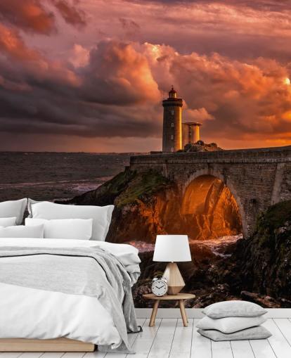 Mural de pared Faro costero atardecer