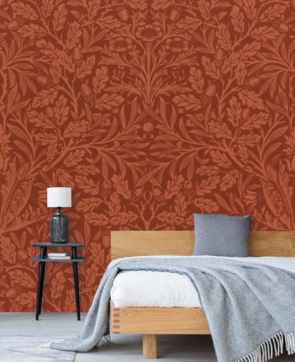 dark orange victorian leaf pattern wallpaper