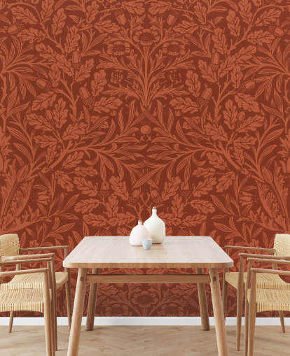 dark orange victorian leaf pattern wallpaper