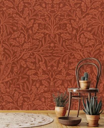 dark orange victorian leaf pattern wallpaper