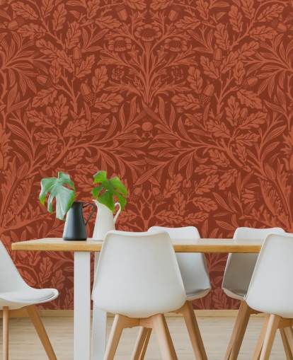 papel pintado con estampado de hojas victorianas de color naranja oscuro papel pintado con estampado de hojas victorianas de color naranja oscuro