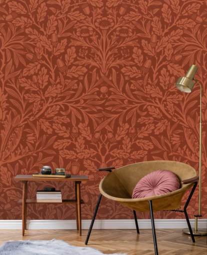 papel pintado con estampado de hojas victorianas de color naranja oscuro papel pintado con estampado de hojas victorianas de color naranja oscuro