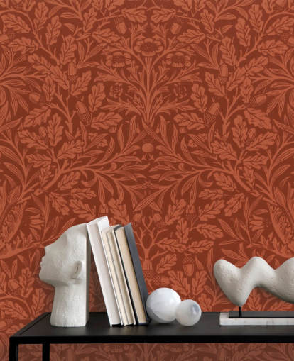 dark orange victorian leaf pattern wallpaper