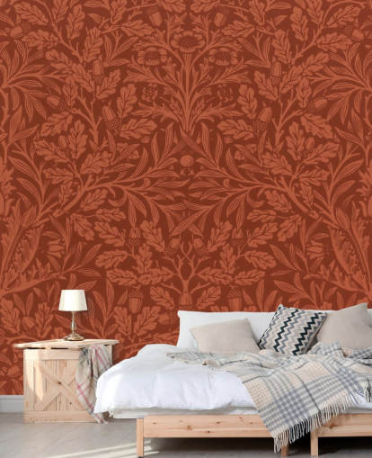 papier peint à motif de feuilles victoriennes orange foncé