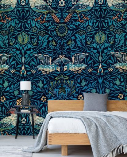 papel de parede vintage de pássaros e folhas azuis papel de parede vintage de pássaros e folhas azuis