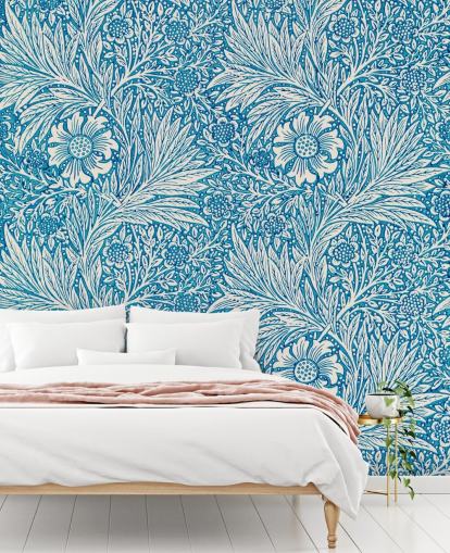 blue and white vintage floral wallpaper