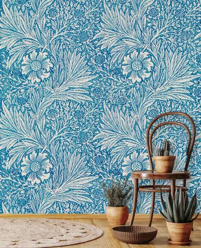 carta da parati floreale vintage blu e bianca