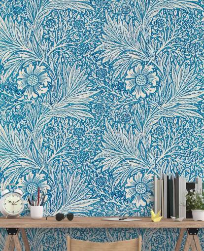 papier peint à fleurs vintage bleu et blanc