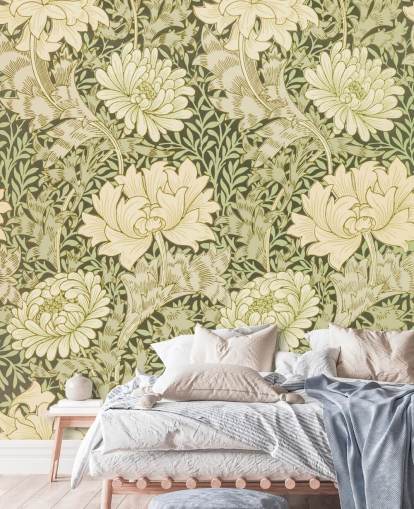 grønn og off-white vintage blomster tapet