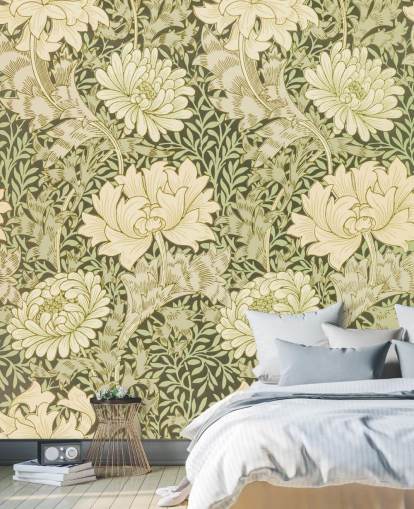 groen en gebroken wit vintage bloemenbehang groen en gebroken wit vintage bloemenbehang