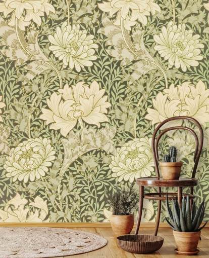 papel pintado de flores vintage verdes y blanquecinas papel pintado de flores vintage verdes y blanquecinas