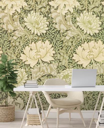 grøn og off-white vintage blomster tapet