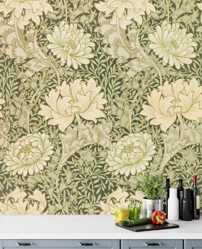 carta da parati fiori vintage verde e bianco sporco carta da parati fiori vintage verde e bianco sporco