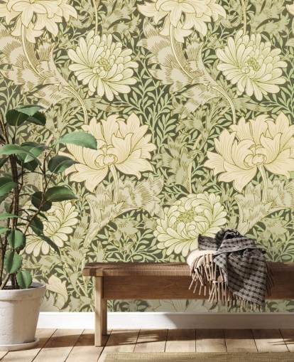 grønn og off-white vintage blomster tapet