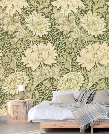 grüne und cremefarbene Vintage-Blumen-Tapete grüne und cremefarbene Vintage-Blumen-Tapete