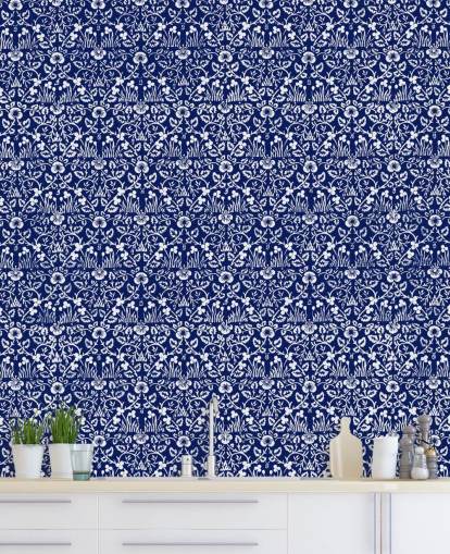 blaue und weiße Vintage-Mustertapete blaue und weiße Vintage-Mustertapete