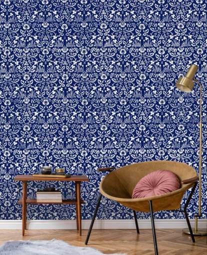 blue and white vintage pattern wallpaper
