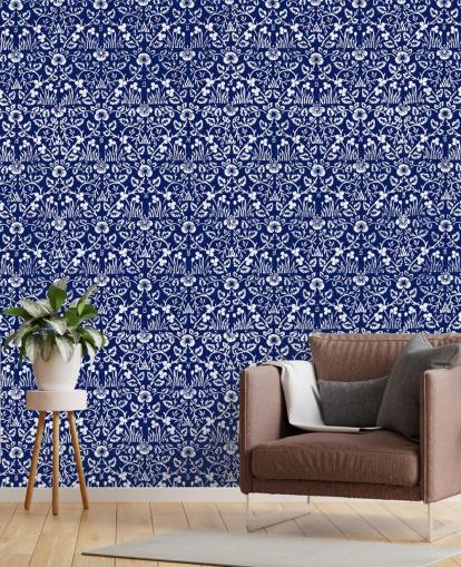 papel de parede padrão vintage azul e branco papel de parede padrão vintage azul e branco